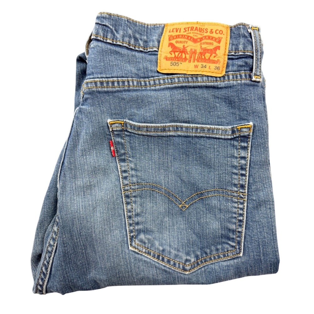 Levis 505 Regular Fit Straight Leg Blue Denim Jeans Mens W34 L36 00505-1064‎
